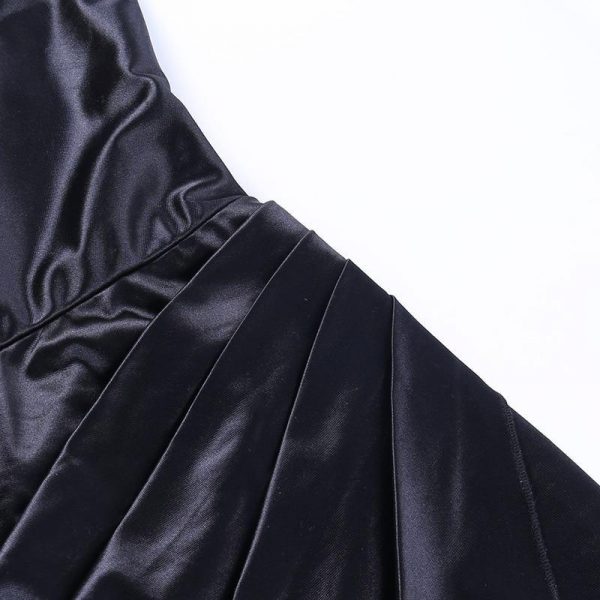 Articat Satin Split Ruched Dress Women Black Spaghetti Strap Party Dress Women Spring Streetwear Slim Off Shoulder Vestidos - Takalr