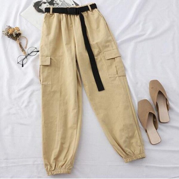 Harajuku Streetwear Cargo Pants Women Casual Joggers Sweatpants High Waist Loose Female Trousers Streetwear Pantalon Belt - Takalr