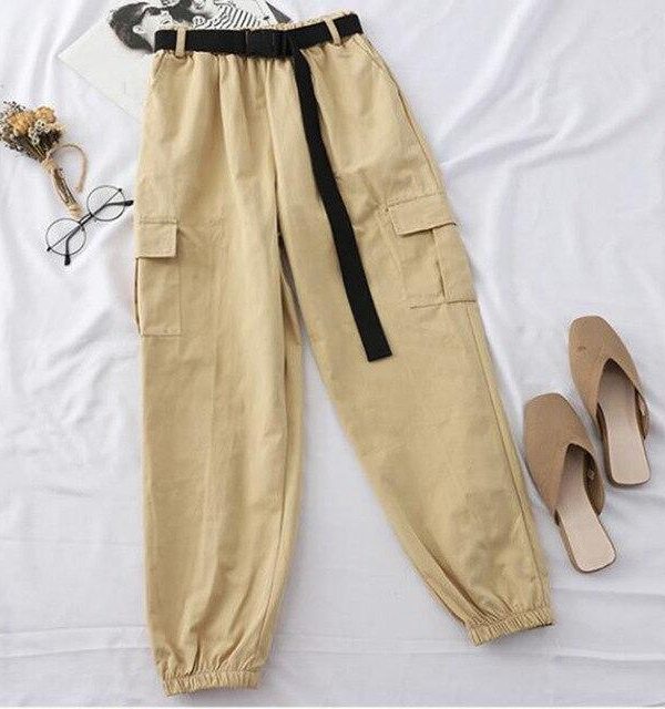 Harajuku Streetwear Cargo Pants Women Casual Joggers Sweatpants High Waist Loose Female Trousers Streetwear Pantalon Belt - Takalr