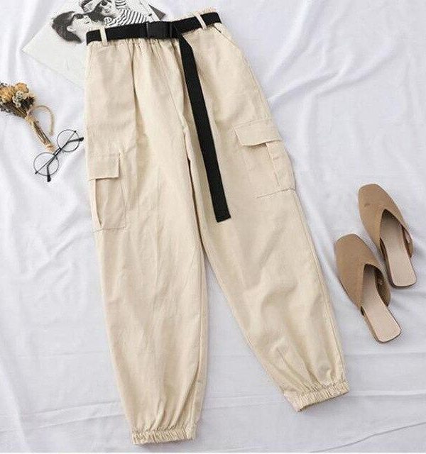 Harajuku Streetwear Cargo Pants Women Casual Joggers Sweatpants High Waist Loose Female Trousers Streetwear Pantalon Belt - Takalr