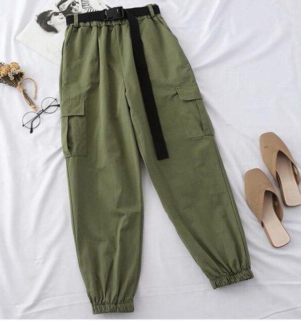 Harajuku Streetwear Cargo Pants Women Casual Joggers Sweatpants High Waist Loose Female Trousers Streetwear Pantalon Belt - Takalr