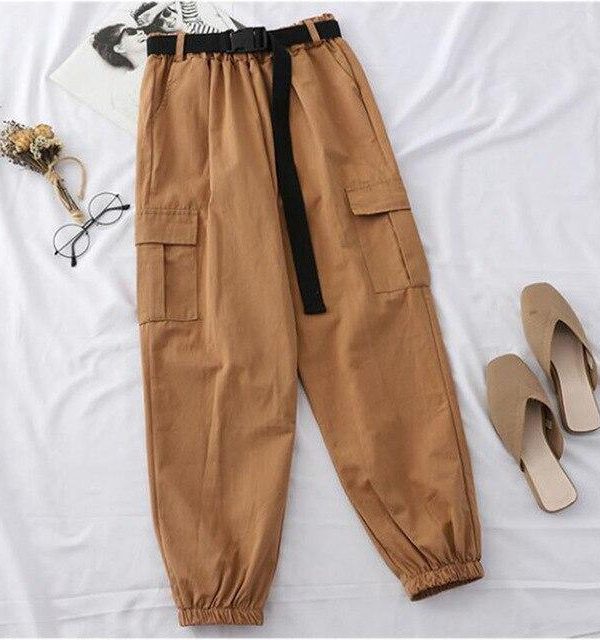 Harajuku Streetwear Cargo Pants Women Casual Joggers Sweatpants High Waist Loose Female Trousers Streetwear Pantalon Belt - Takalr