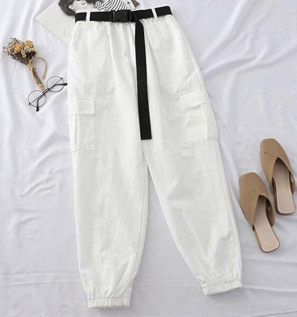 Harajuku Streetwear Cargo Pants Women Casual Joggers Sweatpants High Waist Loose Female Trousers Streetwear Pantalon Belt - Takalr