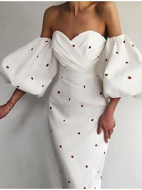 Polka Dot High Waist Midi Dresses Women V-Neck Sweet Long Puff Sleeve Elegant Dress Female 2021 Christmas Lady Party Vestidos - Takalr