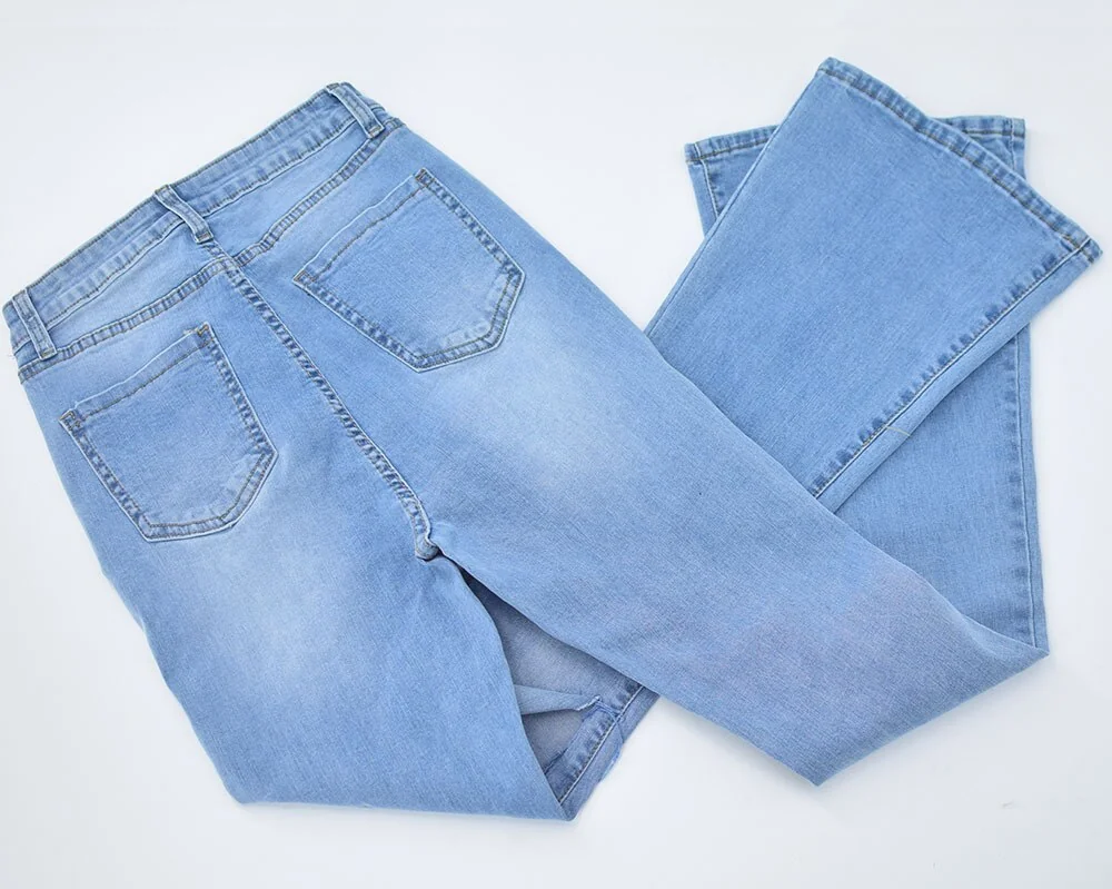 Women High Waist Stretch Jeans Ripped Micro Flare Street Pants - Image 14