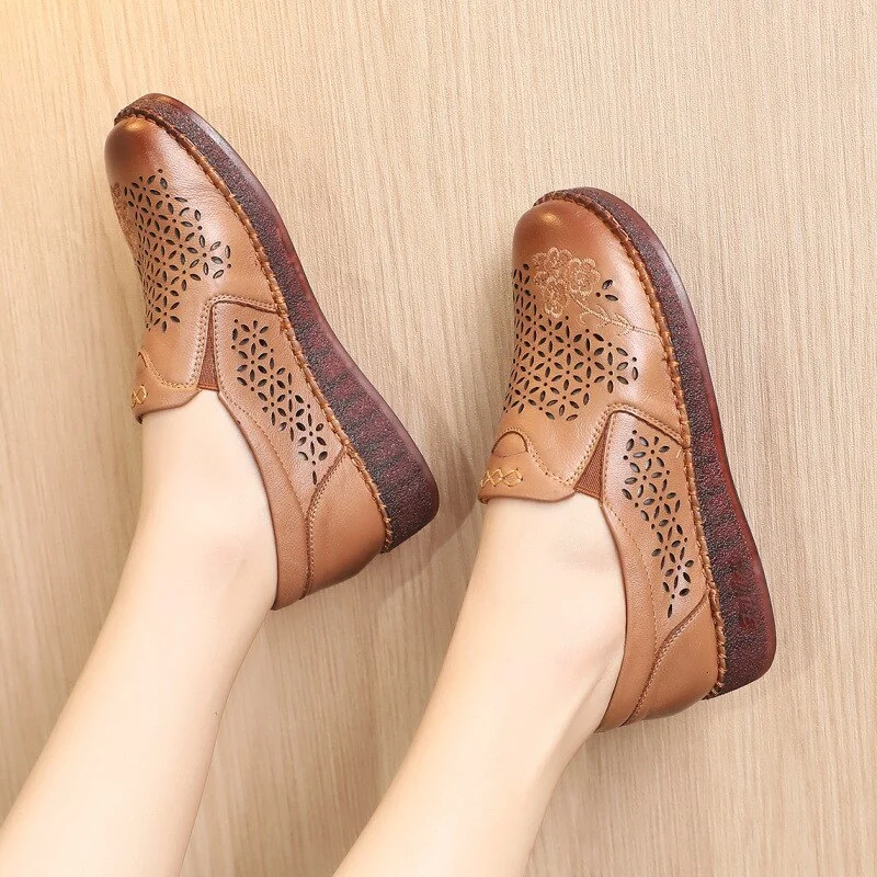 Spring Summer Slip On Women Shoes Hollow Breathable Genuine Leather Moccasins Flats Shoes Female - Image 7