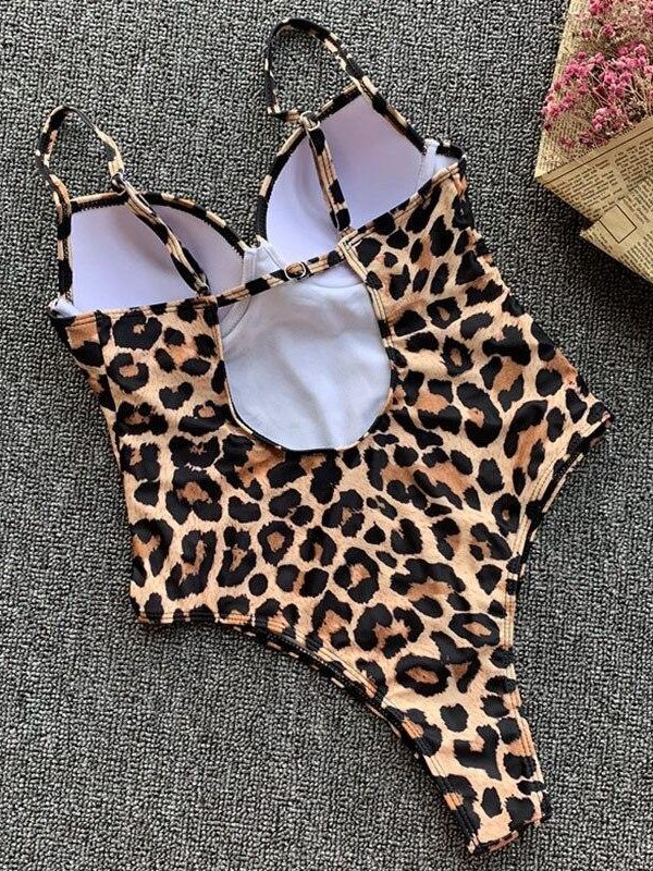 Push Up Swimsuit One Piece Swimwear Women 2021 Leopard Bathing Suits U-back Women's Swimsuits Fused High Cut Beachwear - Takalr