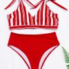 High Waist Bikinis Swimsuits 2021 Swimwear Women Top Wrap Biquini Beachwear Strap Bow Bathing Suits Striped Bikini Set - Takalr