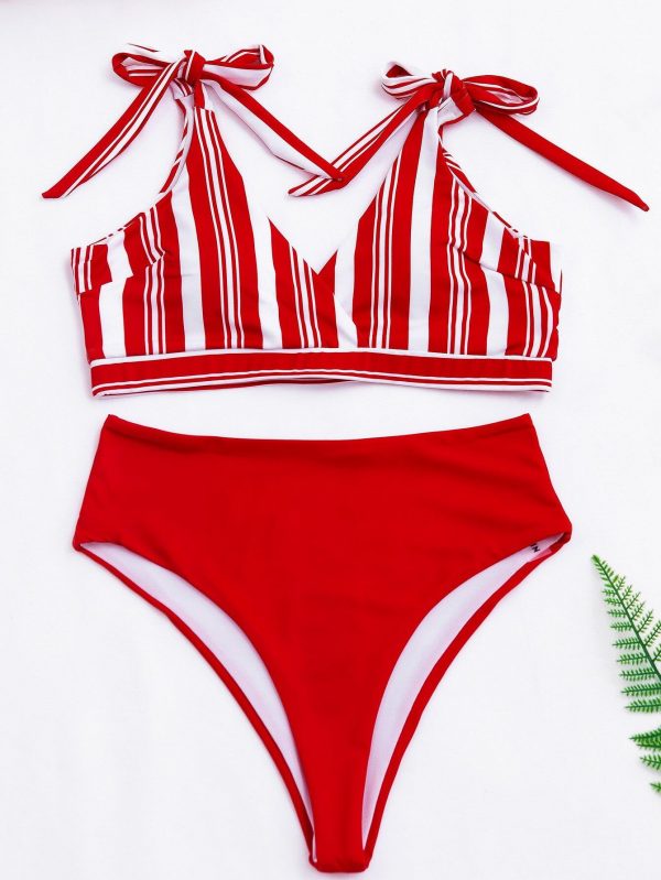 High Waist Bikinis Swimsuits 2021 Swimwear Women Top Wrap Biquini Beachwear Strap Bow Bathing Suits Striped Bikini Set - Takalr