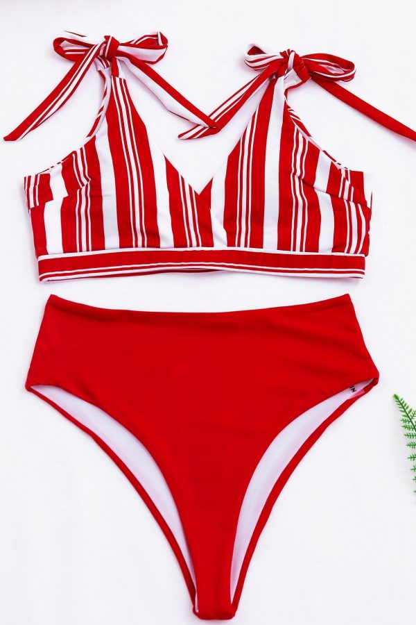 High Waist Bikinis Swimsuits 2021 Swimwear Women Top Wrap Biquini Beachwear Strap Bow Bathing Suits Striped Bikini Set - Takalr