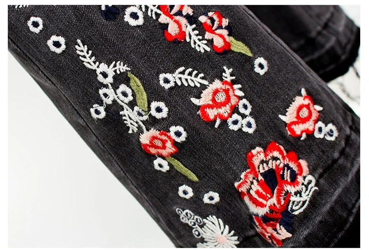 Vintage Embroidery Jeans Woman Elastic Black Jeans Spring Autumn Flare Denim Pants - Image 10