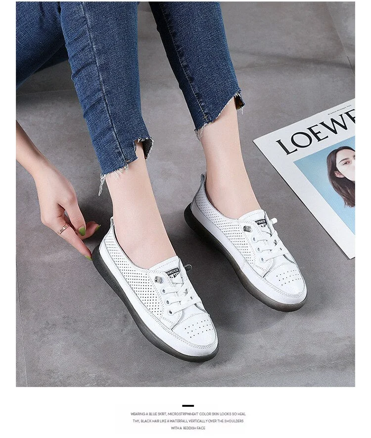 Women's Leather Sneakers Women Casual Fashionable Sports Shoes Vulcanized Woman Summer Flat Shoe Ladies White Lacing 40 - Image 3