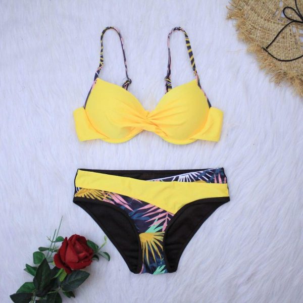 2021 New Sexy Push Up Bikinis Set Swimwear Women Swimsuits Bathing Suit Women Halter biquini Leaf Print Beach Wear Bikini - Takalr