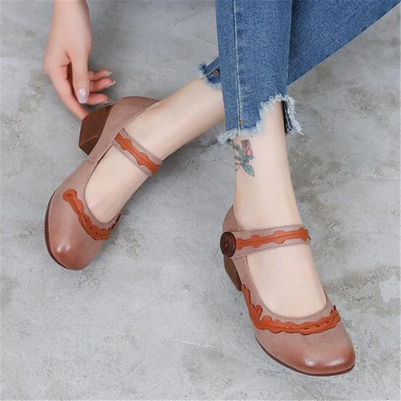 Retro Mixed Colors Women's Shoes High Heels Non-slip Leather Mary Jane - Image 23