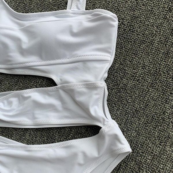 2021 Cut Out One Piece Swimsuit Female Sexy Push Up Monokini White High Cut Swimwear Women Beachwear New Bathing Suits - Takalr