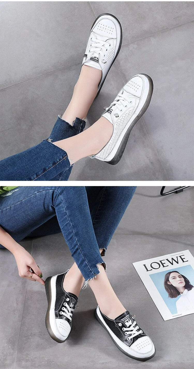 Women's Leather Sneakers Women Casual Fashionable Sports Shoes Vulcanized Woman Summer Flat Shoe Ladies White Lacing 40 - Image 13