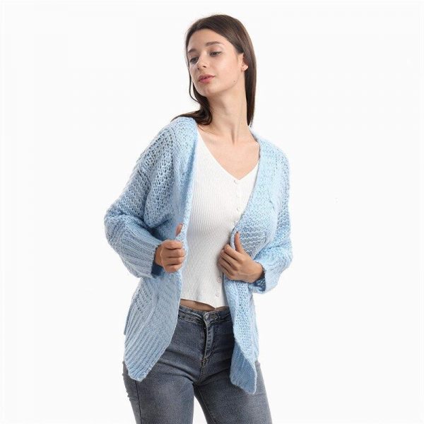 Loose Knitted Casual Cardigan Tops Women Long Sleeve Sweaters - Takalr