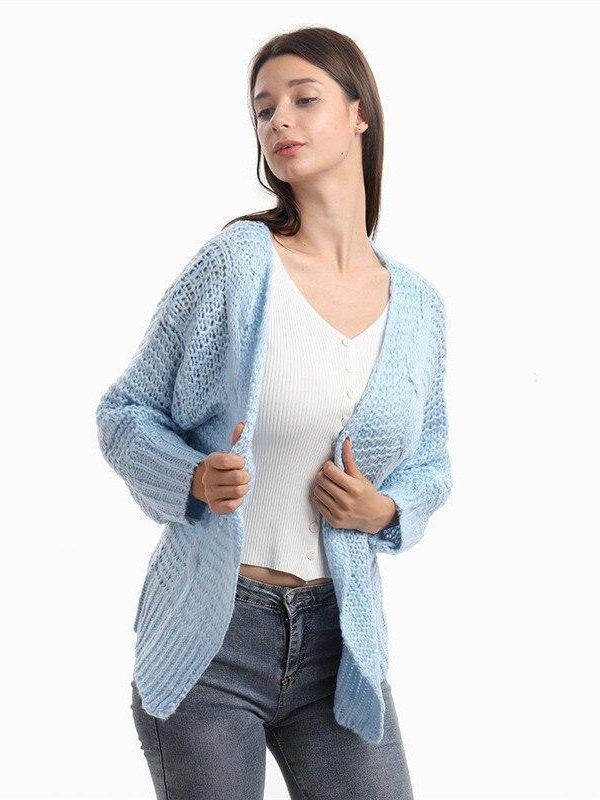 Loose Knitted Casual Cardigan Tops Women Long Sleeve Sweaters - Takalr