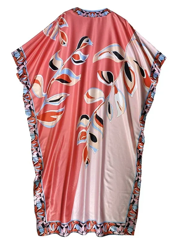 Women's Runway Dresses O Neck Batwing Sleeves Printed Loose Fashion Long Dress Robes with Belt