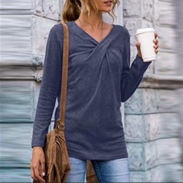 Women V-Neck Solid T-Shirt Loose Long Sleeve Plus Size Shirts Autumn Spring Pullover Tops 2020 Female Cotton Tee Shirts - Takalr