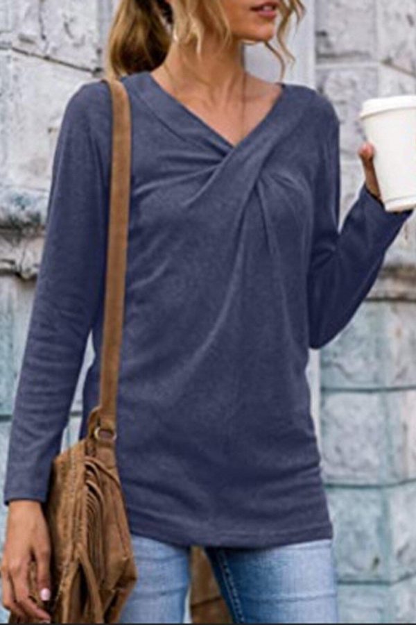 Women V-Neck Solid T-Shirt Loose Long Sleeve Plus Size Shirts Autumn Spring Pullover Tops 2020 Female Cotton Tee Shirts - Takalr