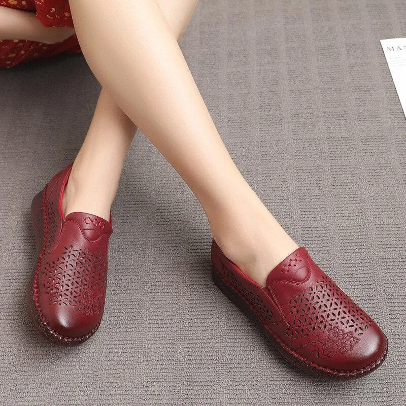 Spring Summer Slip On Women Shoes Hollow Breathable Genuine Leather Moccasins Flats Shoes Female - Image 21