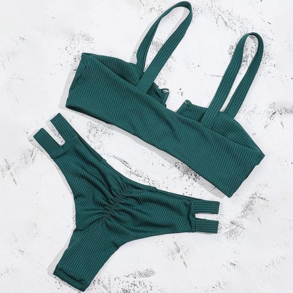 Bow Green Bikinis Push Up Bikini 2021 New Arrival Hollow Out Underwire Low Waist Swimsuit Sexy Swimwear Women Biquini - Takalr