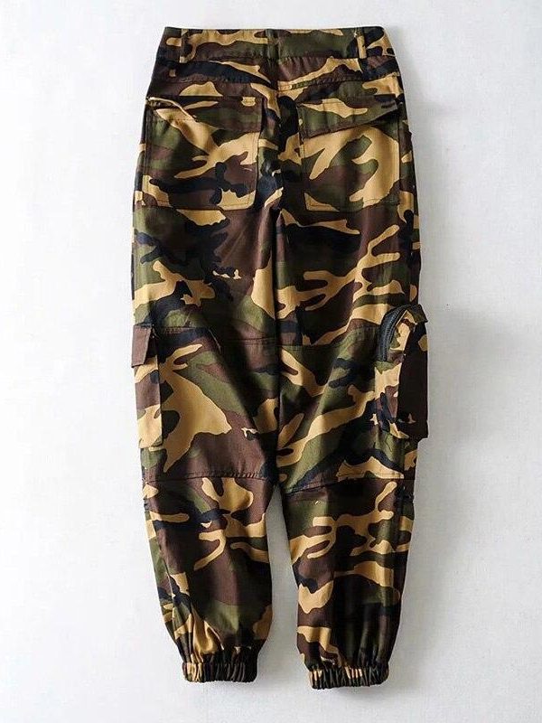 Spring Big Pocket Handsome Cargo Pants Zipper High Waist Camouflage Casual Streetwear Trousers Hip Hop Loose Sport Pants - Takalr