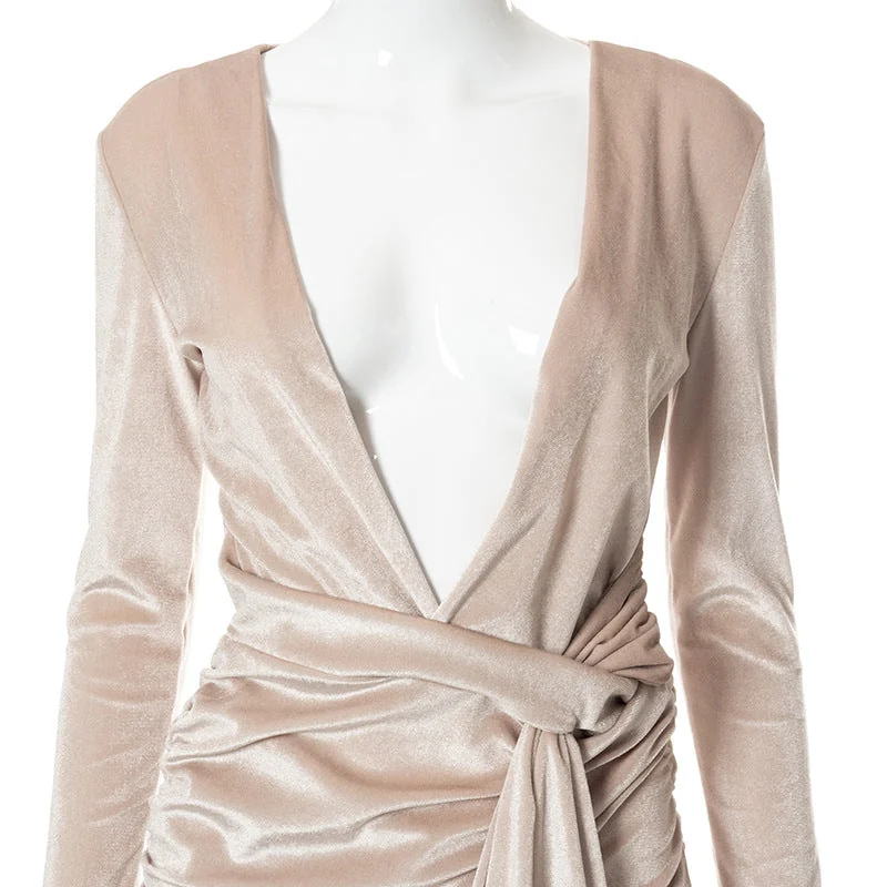 Velvet Sexy Long Sleeve Dresses for Women Party Classy Night Club Outfits Deep V Neck Bodycon Mini Dress C85-CI35 - Image 8