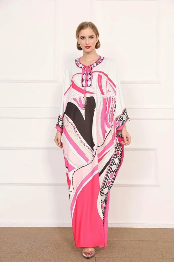 Women's Runway Dresses O Neck Lace Up Loose Design Printed Sexy Side Split Fashion Casual Long Maxi Dresses
