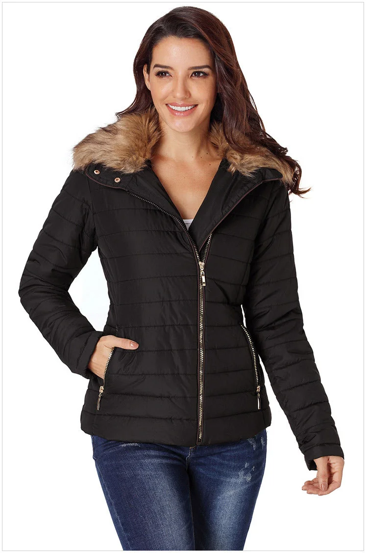 Winter Imitation Collar Long-sleeved Cotton Jacket Women Zippered Clothes - Image 11