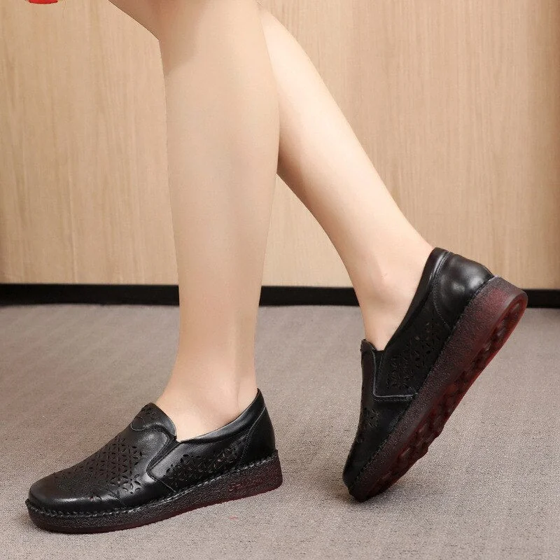 Spring Summer Slip On Women Shoes Hollow Breathable Genuine Leather Moccasins Flats Shoes Female - Image 14