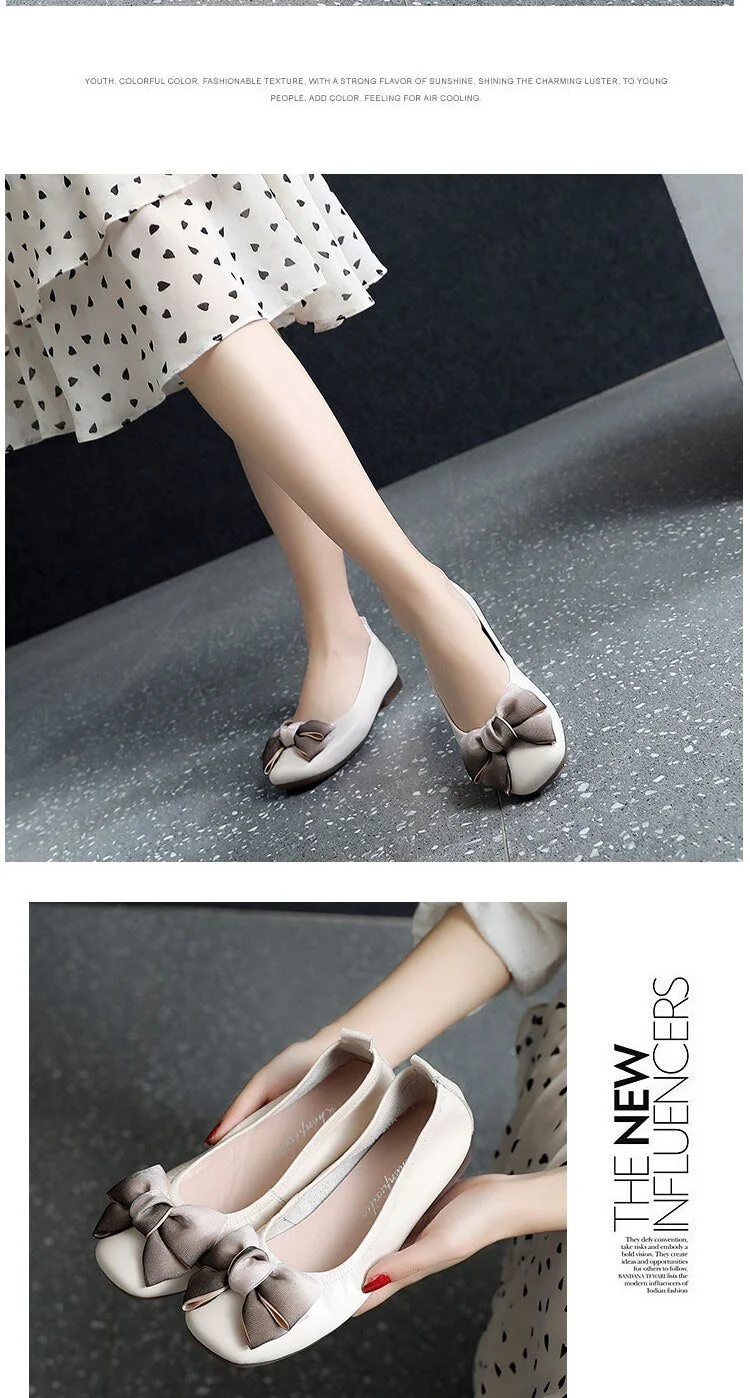 Genuine Leather Female Flat Shoes Bow Square Head Fashion Shoes Spring Soft Comfortable Shoes Woman Flats - Image 8