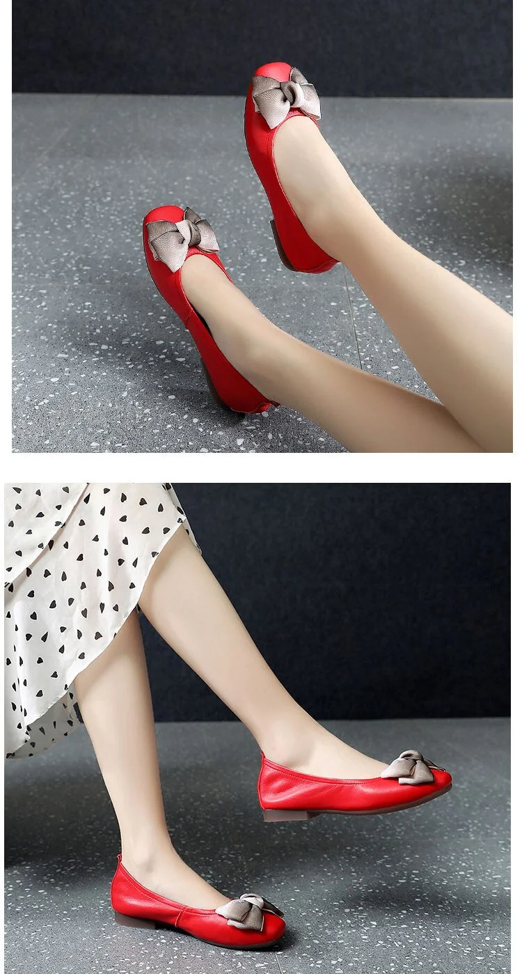 Genuine Leather Female Flat Shoes Bow Square Head Fashion Shoes Spring Soft Comfortable Shoes Woman Flats - Image 7