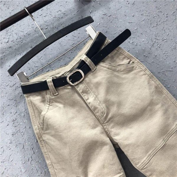 high waist pants sashes pockets office ladies pants  women's spring autumn large size loose waist casual nine-point pant - Takalr