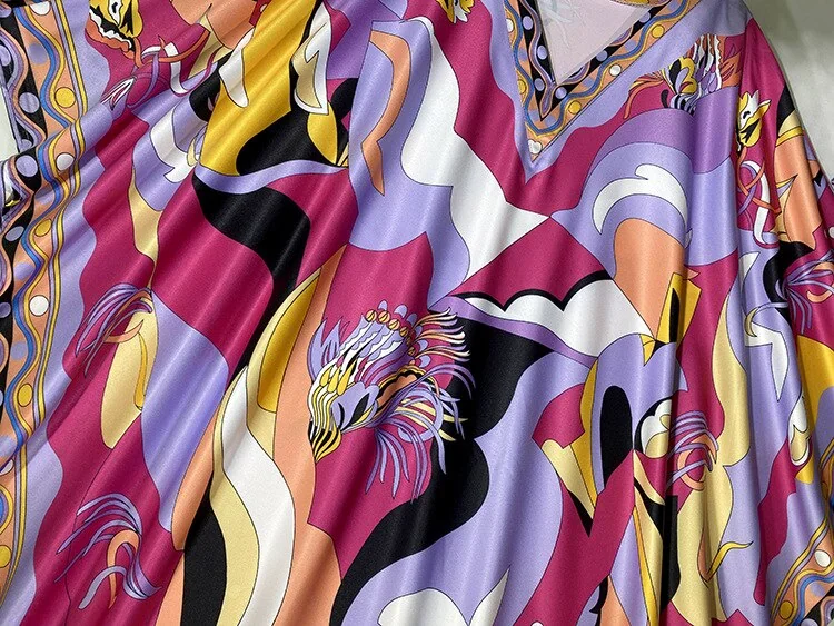 Women's Runway Dresses O Neck Batwing Sleeves Printed Loose Design Fashion Long Robes with Belt - Image 6