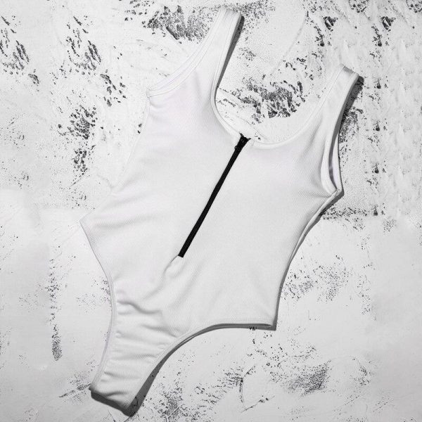 White Swimwear Women 2021 New Arrival Padded Zipper Patchwork Sexy One Piece Swimsuit Female Bathing Suit Monokini - Takalr