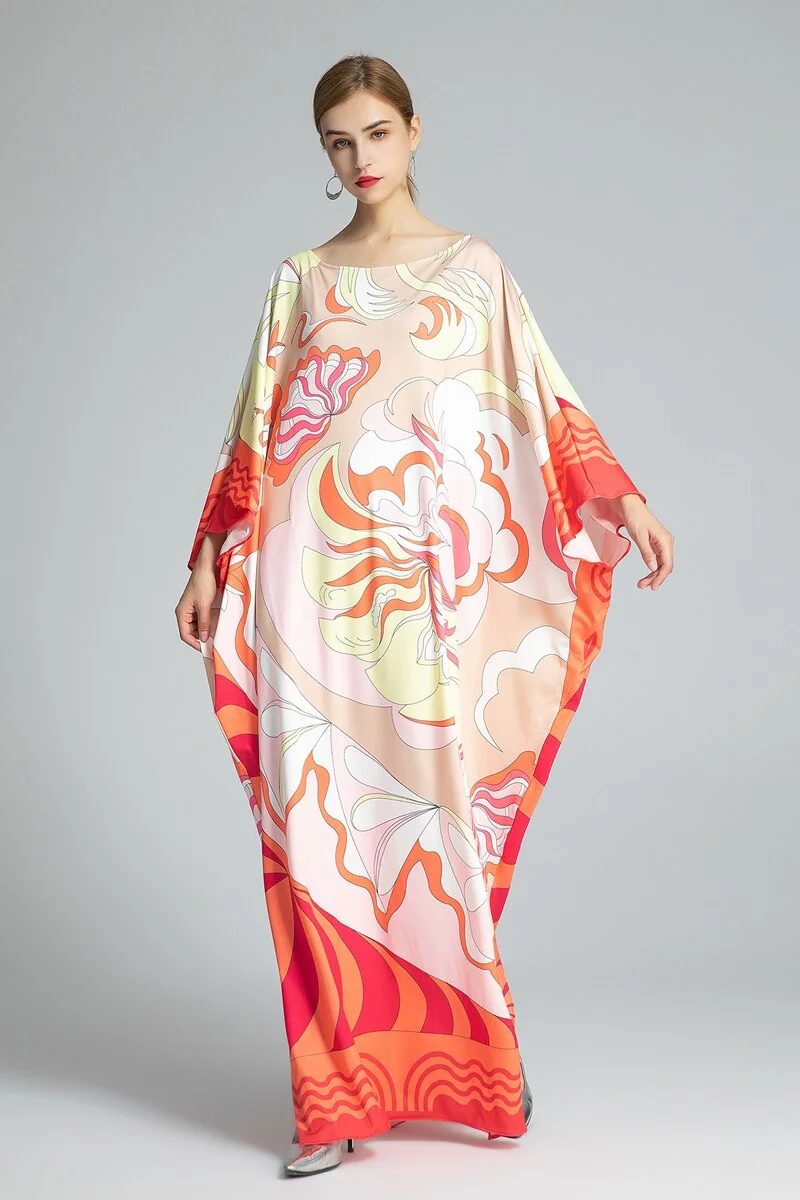 Women's Runway Dresses O Neck Batwing Sleeves Knitted Printed Elegant Long Autumn Robes Dresses Vestidos - Image 3