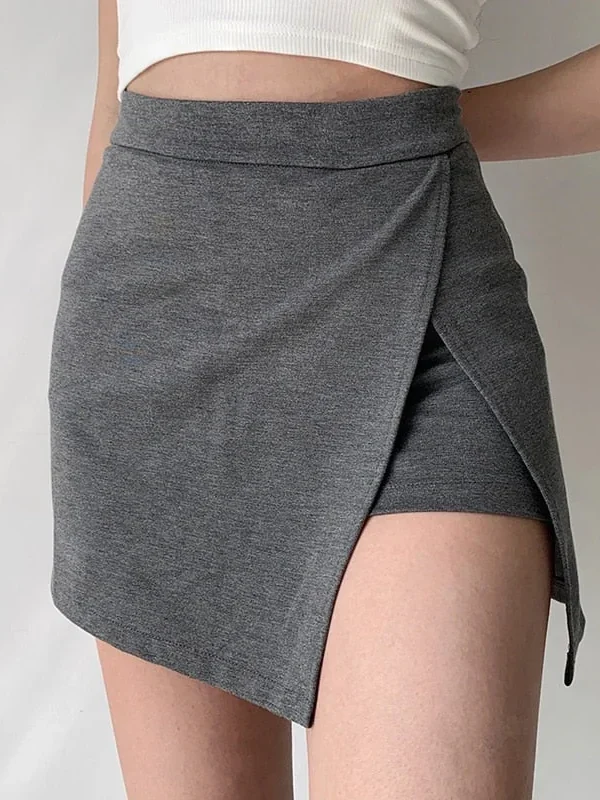 Sexy Solid Color Split High Waist Skirt Irregular Elastic Waist Fashion Party Nightclub Women Summer Mini Skirt  New