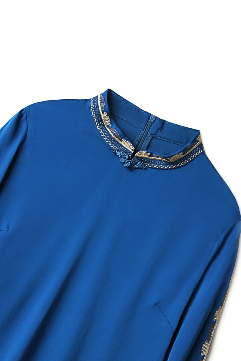 100% Silk Women's Shirt Vintage Button Stand Collar Long Sleeves Embroidery Elegant Zipper Back Blouse Tops - Image 14