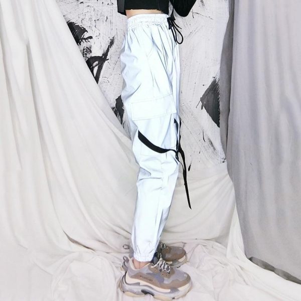 Spring Loose Reflective Cargo Pants Glowing Streetwear Ribbon Sweatpant Women Casual  Trousers Hip Hop Harajuku cargo pants - Takalr