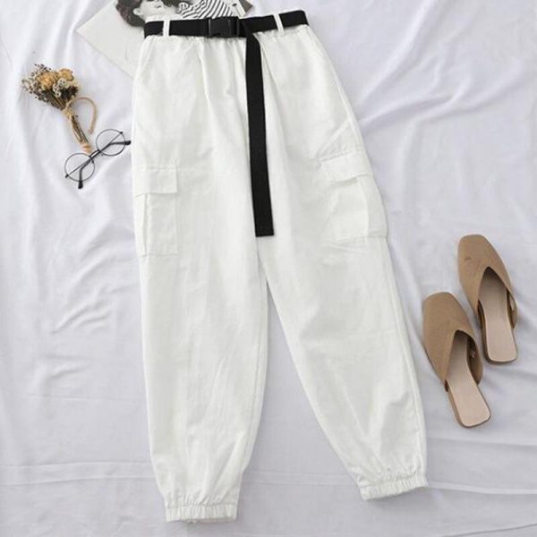 Harajuku Streetwear Cargo Pants Women Casual Joggers Sweatpants High Waist Loose Female Trousers Streetwear Pantalon Belt - Takalr