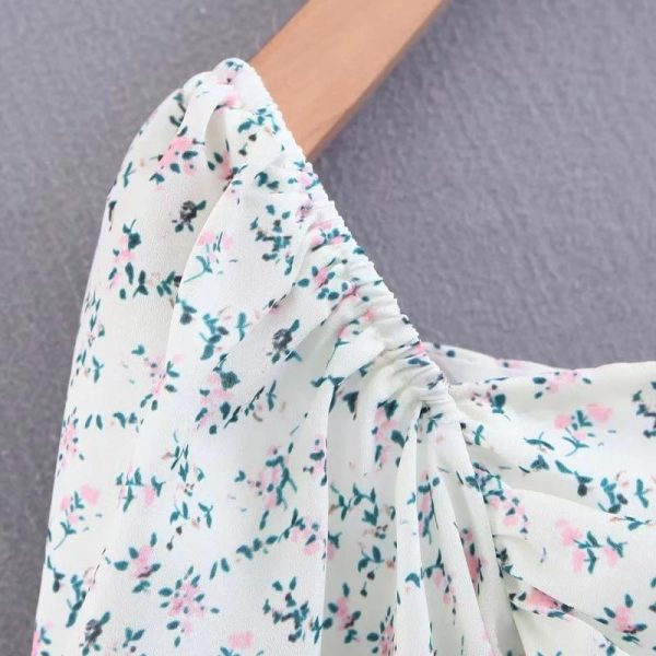 Summer Dress Retro Boho Women Tie Neck Floral Print Floral Mini Sexy White Dress Elegant Puff Sleeve Dresses Korean Vestidos - Takalr