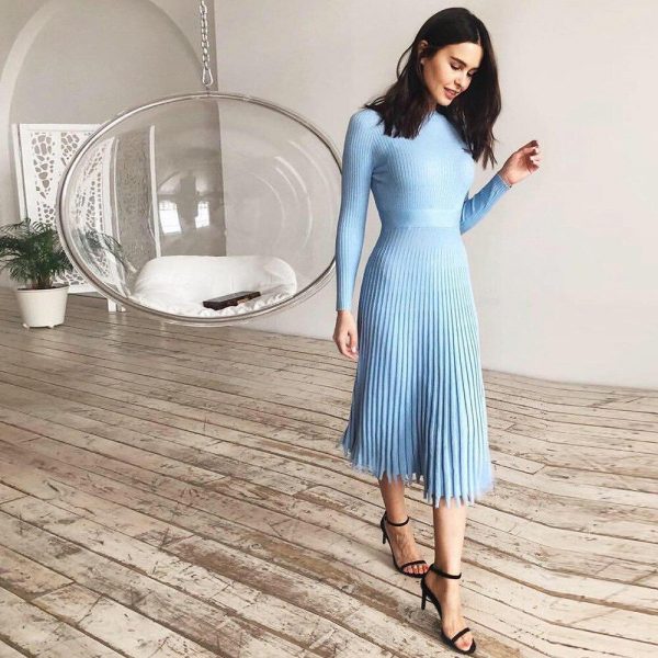 Women Knitted Long Dress Autumn Winter Slim Sleeve Ladies Dresses - Takalr