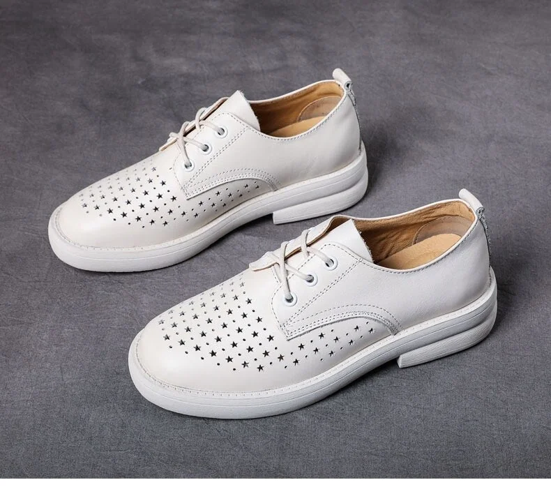 Women Flat Shoes Lace Up Moccasins Soft Genuine Leather Ladies Shoes Handmade Flats Hollow Casual Women Shoes - Image 16