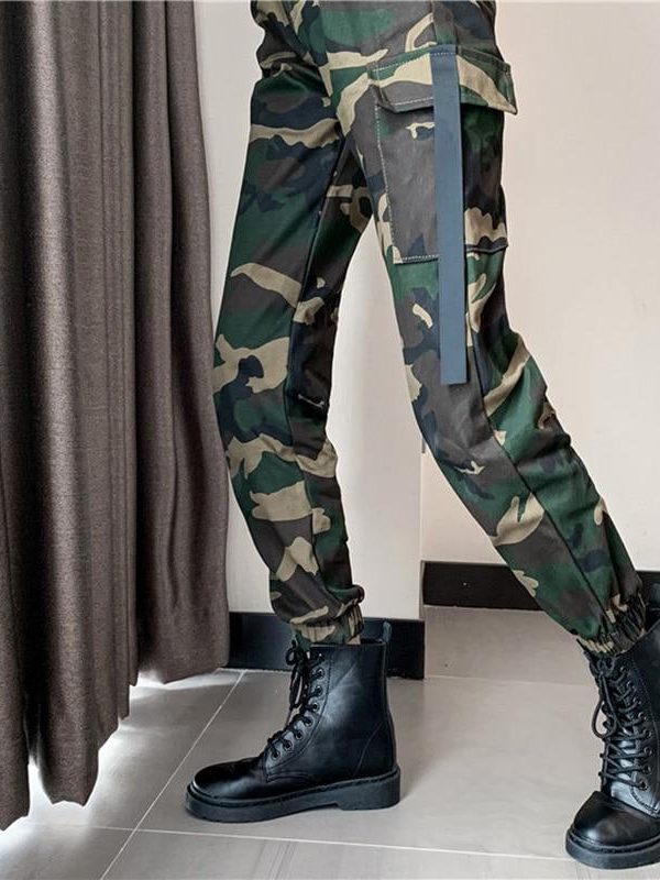 Women Suspenders Military Camouflage Pants Ladies Army High Waist Sweatpants Loose Camo Pants Trousers Hip Pop Street Joggers - Takalr