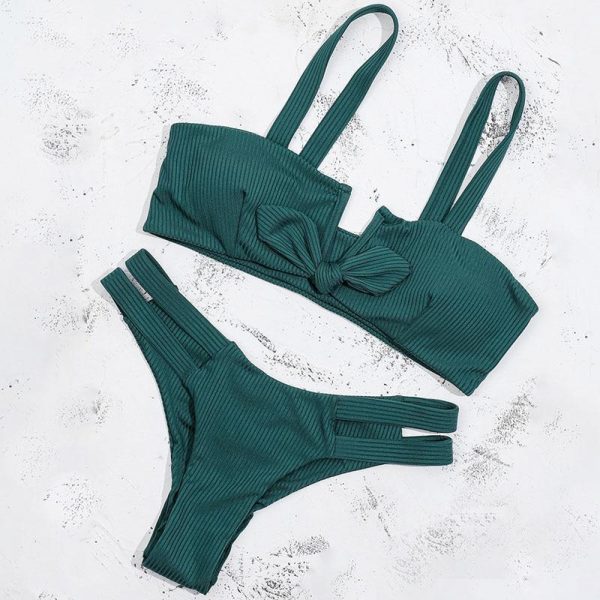 Bow Green Bikinis Push Up Bikini 2021 New Arrival Hollow Out Underwire Low Waist Swimsuit Sexy Swimwear Women Biquini - Takalr