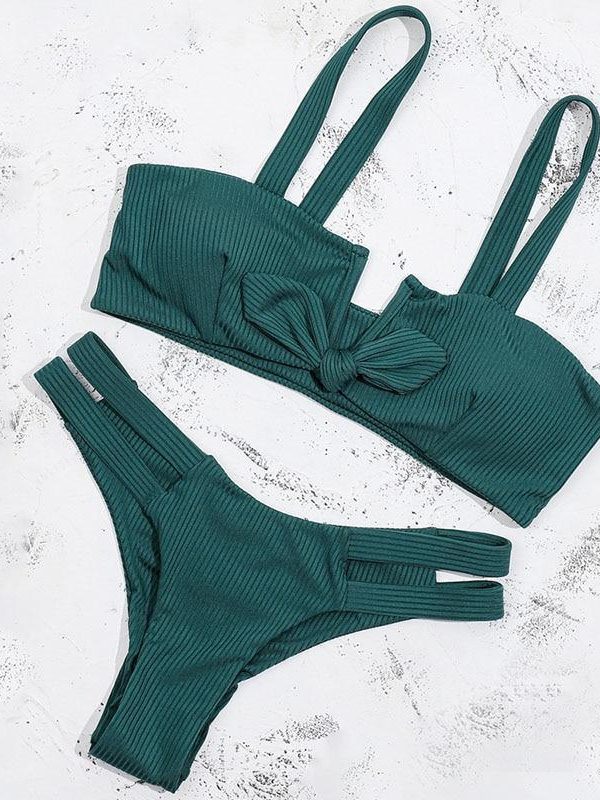 Bow Green Bikinis Push Up Bikini 2021 New Arrival Hollow Out Underwire Low Waist Swimsuit Sexy Swimwear Women Biquini - Takalr