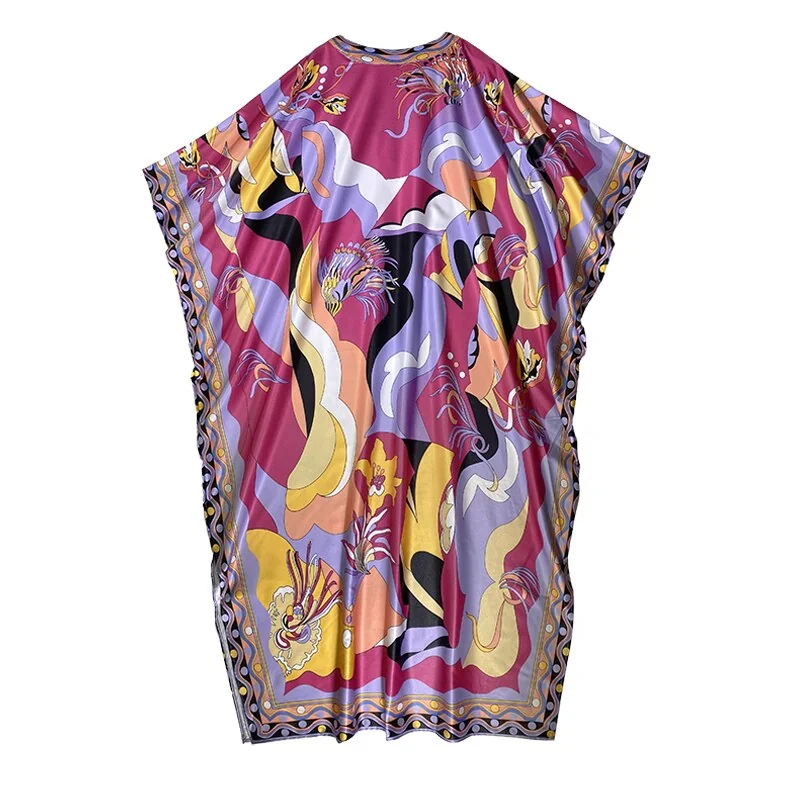 Women's Runway Dresses O Neck Batwing Sleeves Printed Loose Design Fashion Long Robes with Belt - Image 2