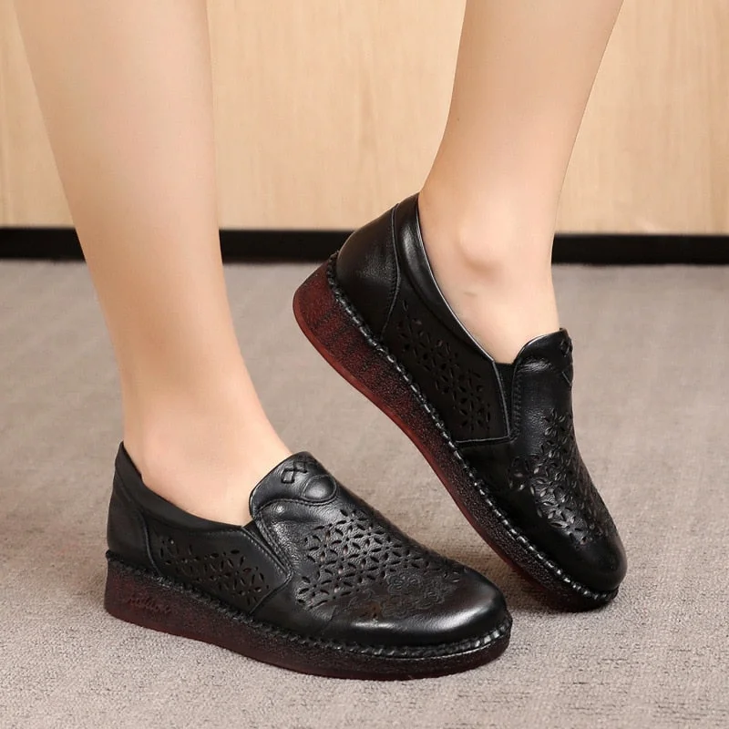 Spring Summer Slip On Women Shoes Hollow Breathable Genuine Leather Moccasins Flats Shoes Female - Image 15